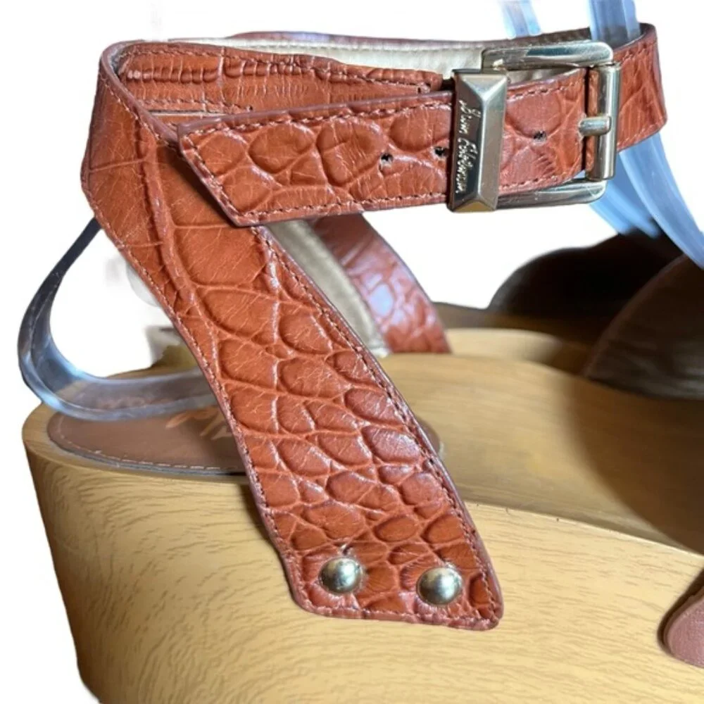 Sam Edelman Brynn Brown Leather Wedge Sandals Size 8 - Picture 3 of 15